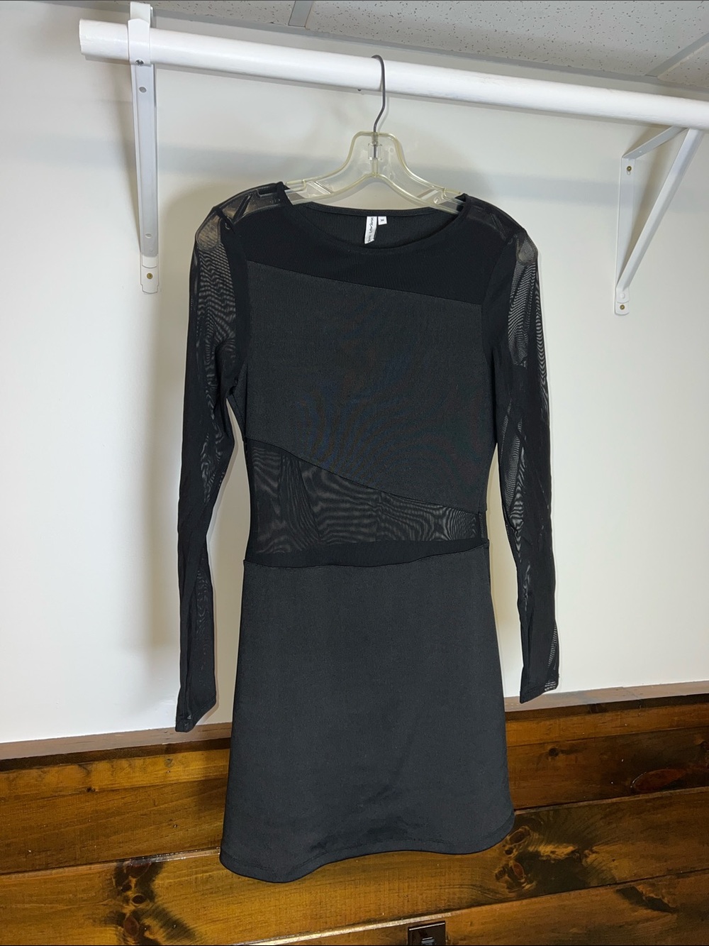 & Other‎ Stories Black Long-Sleeve Mesh Panel Dress- Small